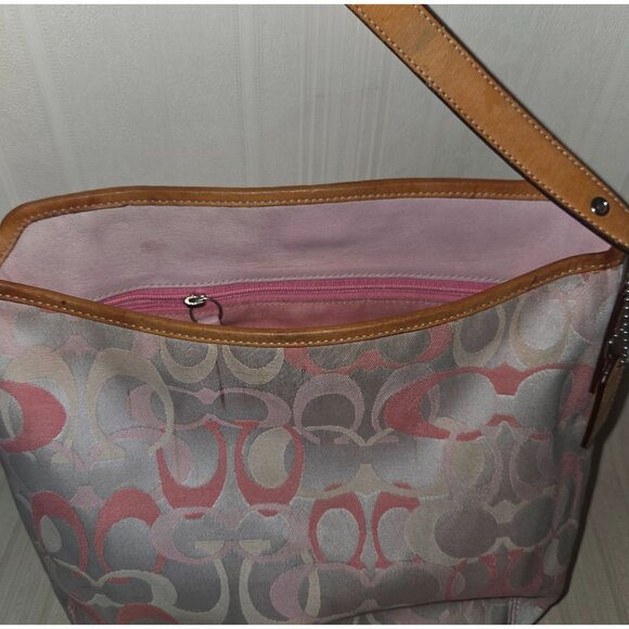 COACH Signature Canvas Shoulder Hand Bag purse with Leather Trim One Strap 7028 - Picture 9 of 12